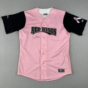 Vtg Rochester Redwings Jersey 48 Pink Breast Cancer Denard Span Game Worn Signed